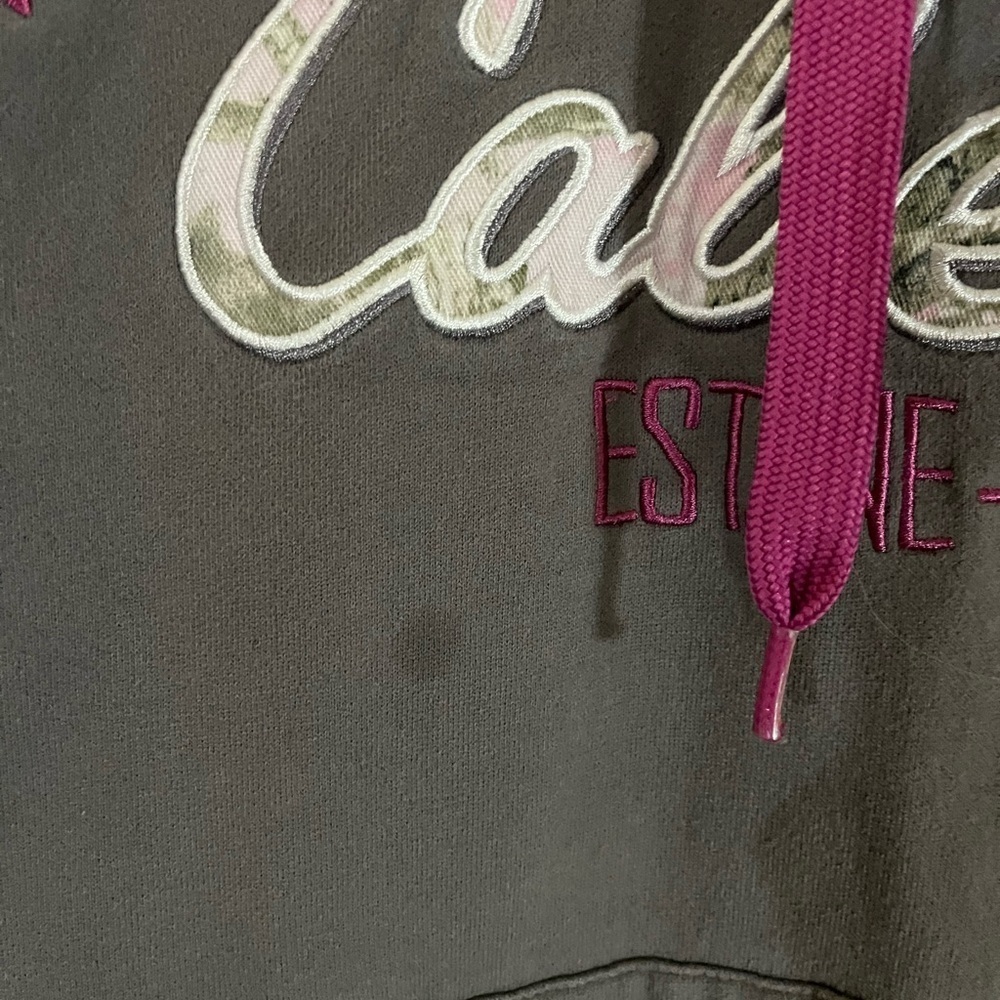 Cabela’s Dark Gray/ Pink Logo Thick Hoodie Sweatshirt - Picture 5 of 5